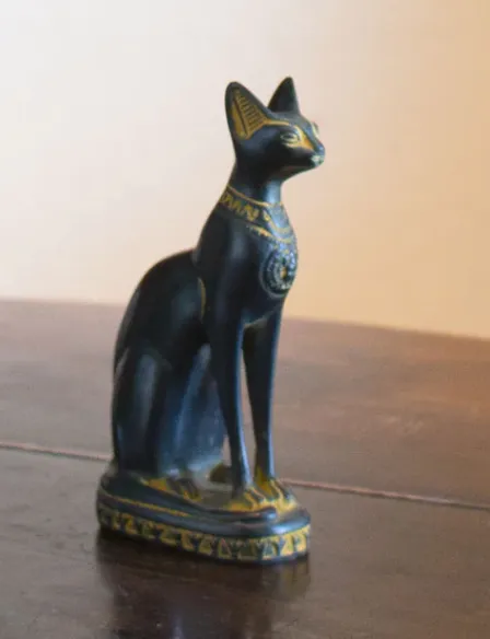 Bastet Cats Statues - Black with Antique Gold Accents Small 5.5"
