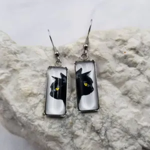 Black Cat Glass Bar Earrings